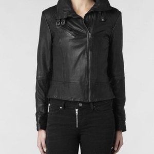 All Saints | Belvedere Biker Leather Moto Jacket in Black Size 0